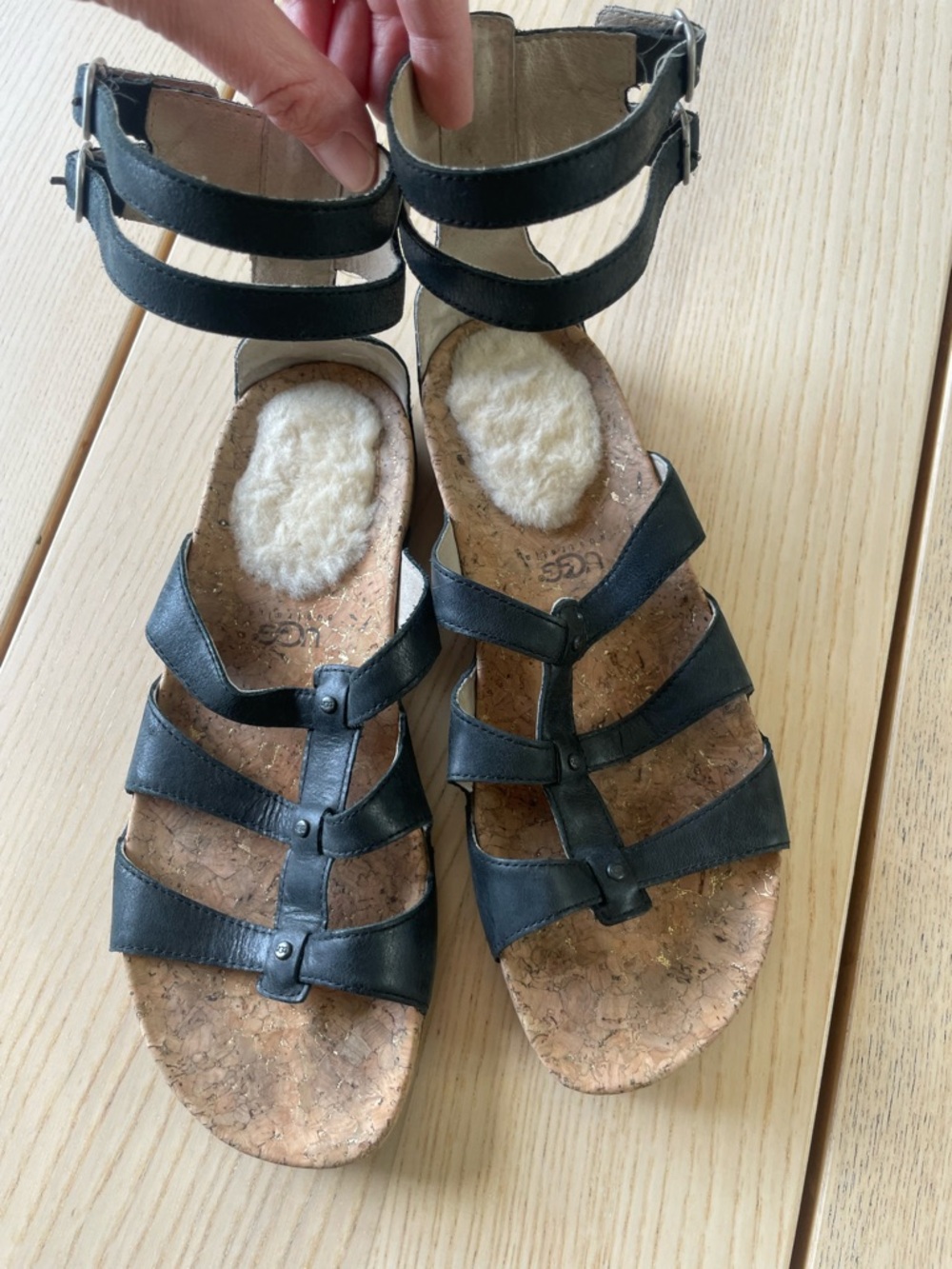 UGG Gladiator Sandals size 9 Black Multi-Strap Cork Footbed UGG Sandals size 9